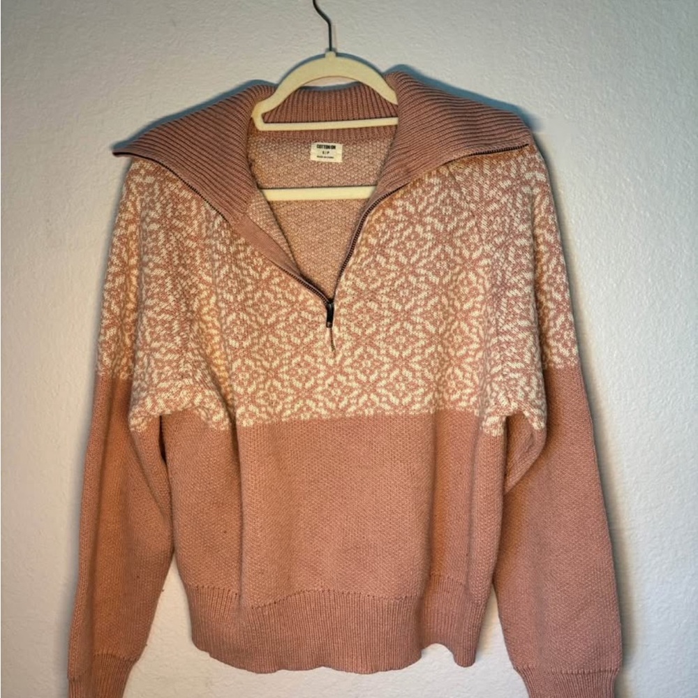 Cotton On Pink and White Cowl Neck Sweater